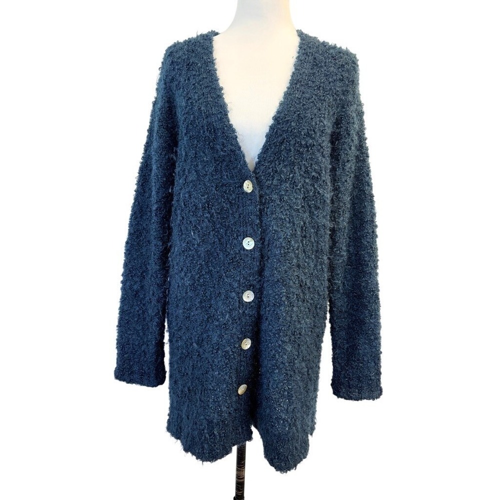 Jones New York Sport Vintage Mohair Wool Blend Shaggy Cardigan Sweater Teal M‎